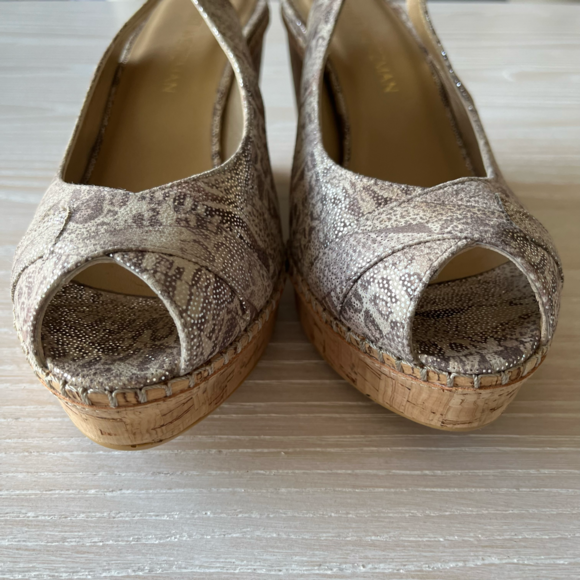Stuart Weitzman sandal Jean slingback peep toe cork wedge size 9 NWOT - Picture 11 of 17